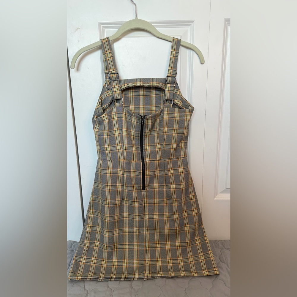 BeBop Plaid Pinafore Dress in Gray and Yellow Plaid - Picture 3 of 5